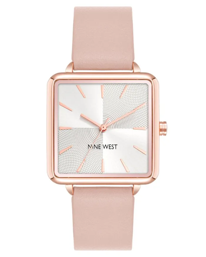 Square Case Smooth Strap Watch Pinkrose Gold WomenMen Nine West Watches