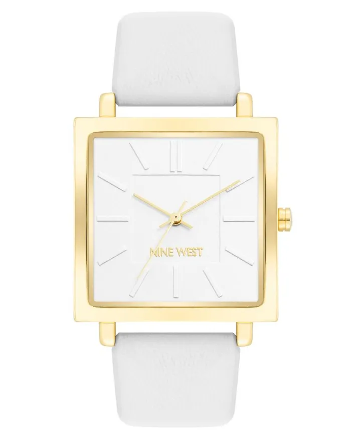 Square Case Strap Watch Whitegold WomenMen Nine West Watches