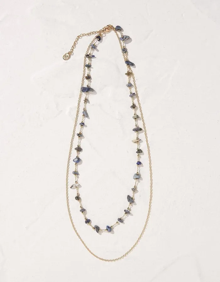 Stone Layered Necklace Navy Women FatFace Jewellery