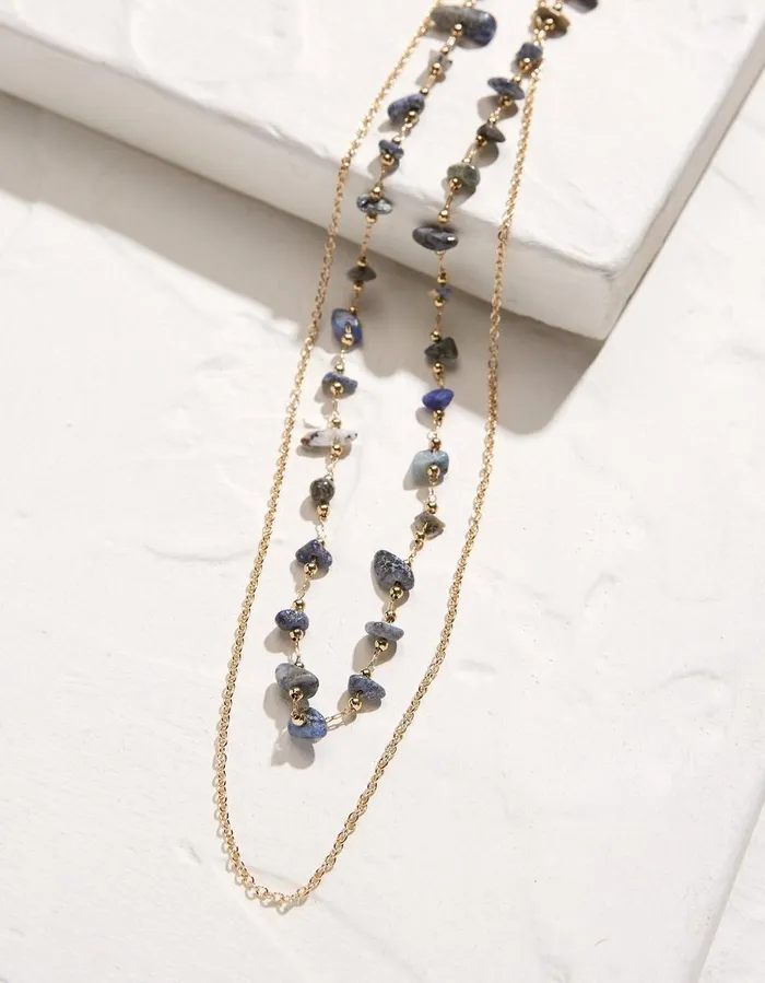 Stone Layered Necklace Navy Women FatFace Jewellery