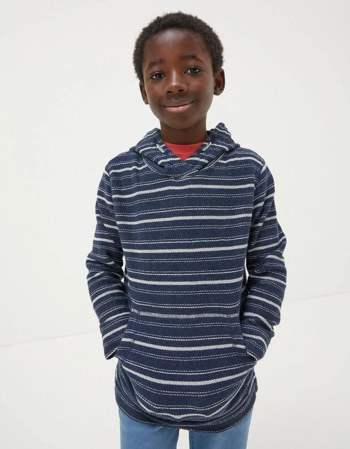 Stripe Popover Hoodie Navy Boys FatFace Sweatshirts and Hoodies