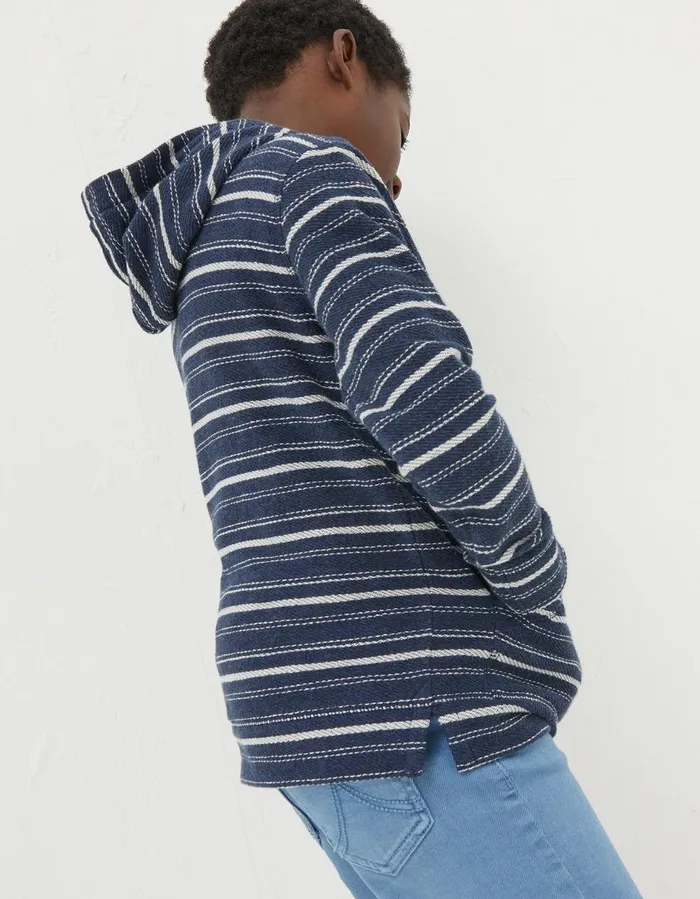 Stripe Popover Hoodie Navy Boys FatFace Sweatshirts and Hoodies