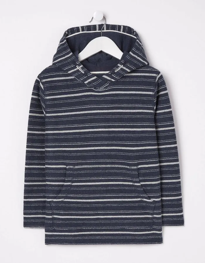 Stripe Popover Hoodie Navy Boys FatFace Sweatshirts and Hoodies