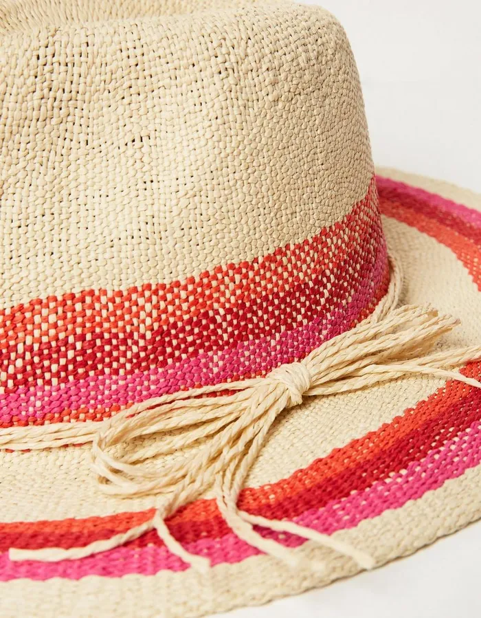 Stripe Straw Fedora Hat Natural Women FatFace Hats