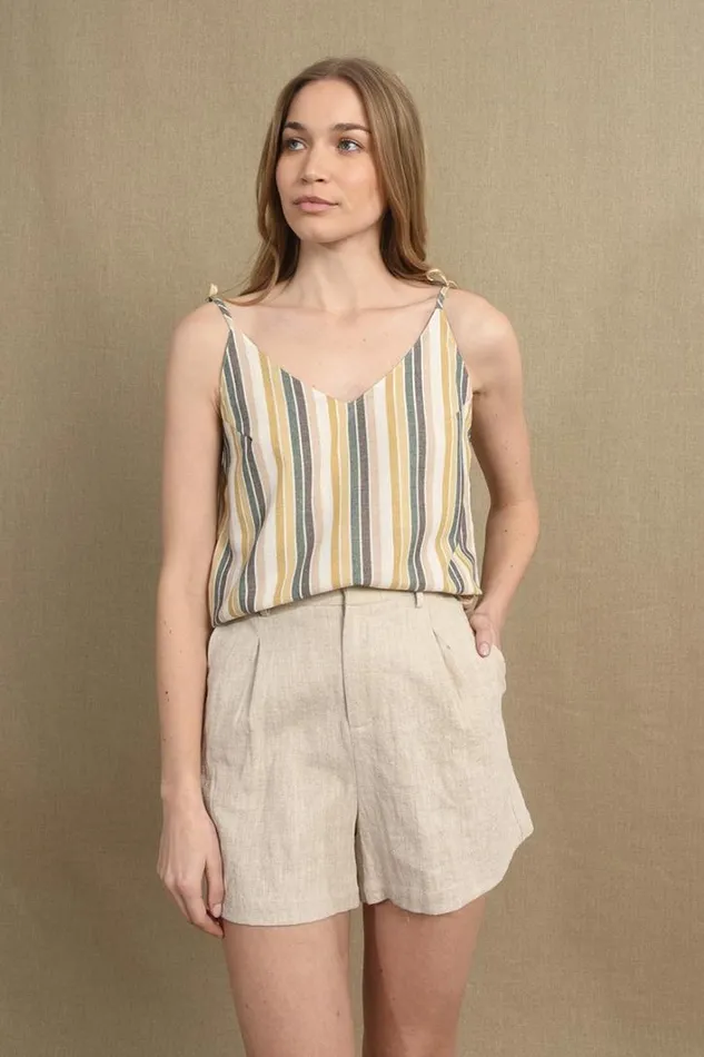 Striped Caraco With Thin Straps To Tie KHAKI CLEMENCE Women Molly Bracken Tops