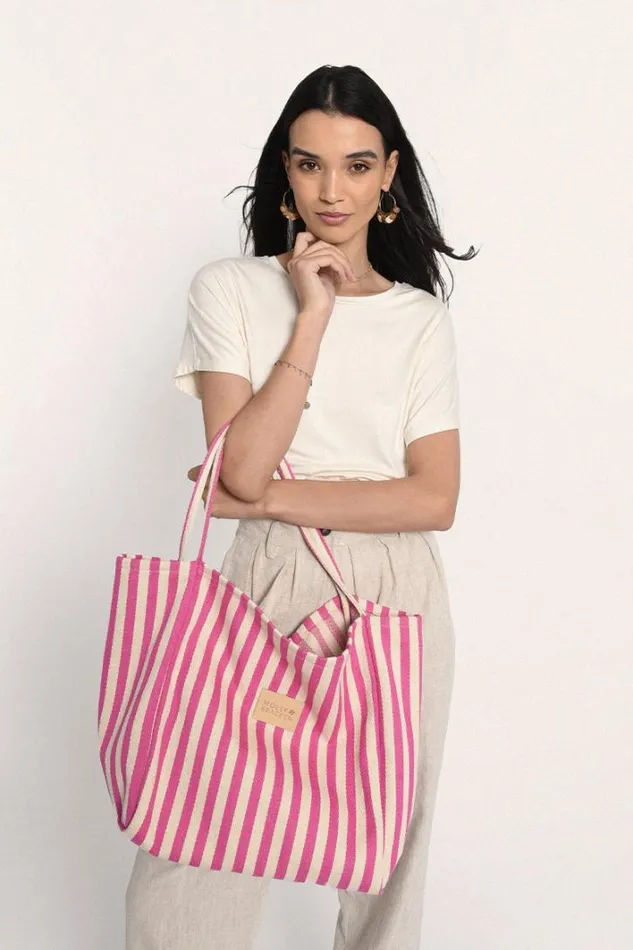Striped Cotton Tote Bag FUSHIA Women Molly Bracken All
