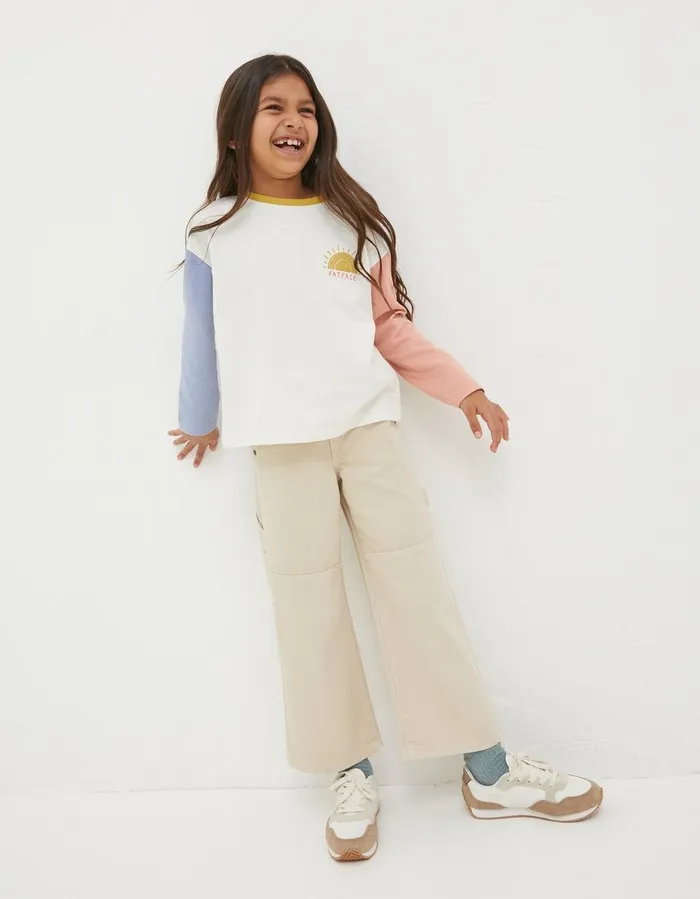 Sun Embroidered Long Sleeve TShirt Natural White Girls FatFace Tops and TShirts