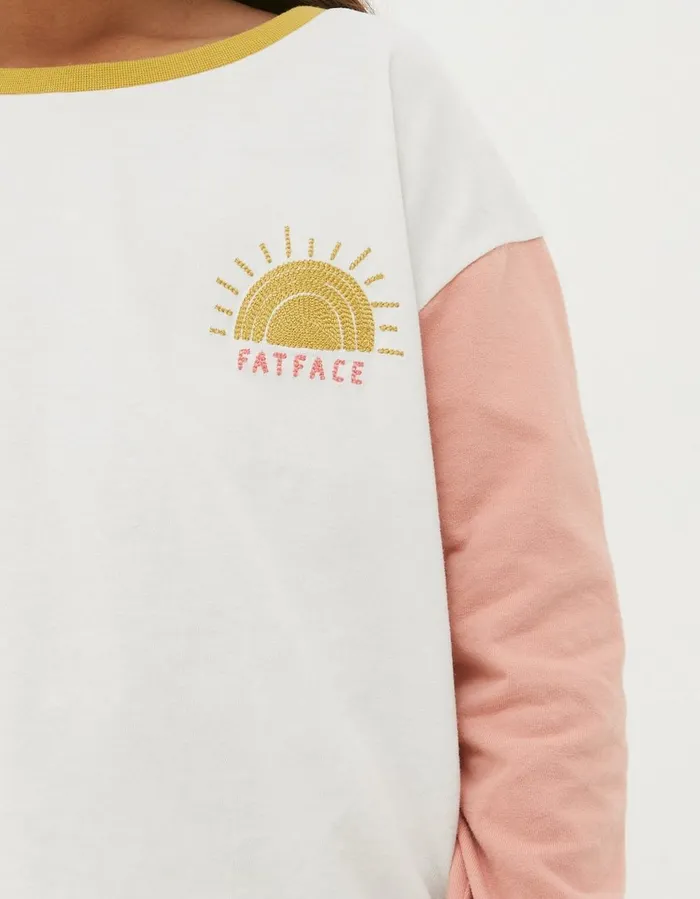 Sun Embroidered Long Sleeve TShirt Natural White Girls FatFace Tops and TShirts