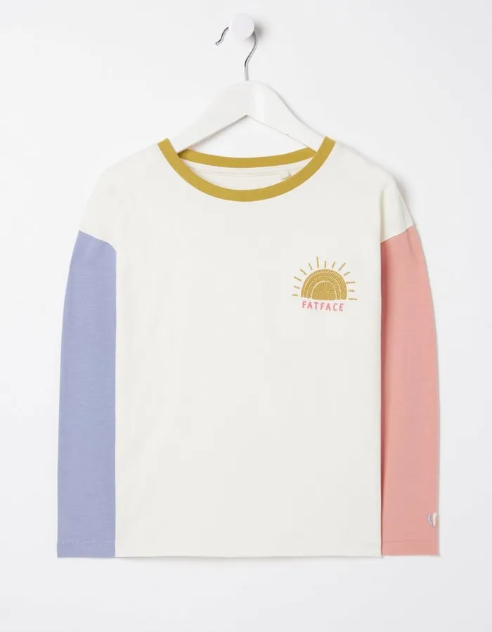 Sun Embroidered Long Sleeve TShirt Natural White Girls FatFace Tops and TShirts