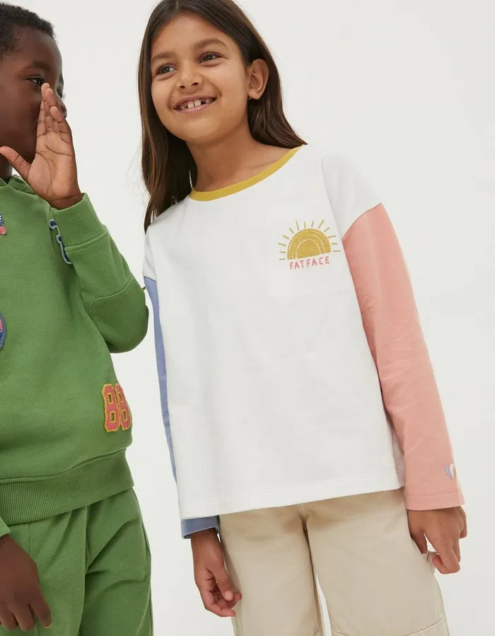 Sun Embroidered Long Sleeve TShirt Natural White Girls FatFace Tops and TShirts