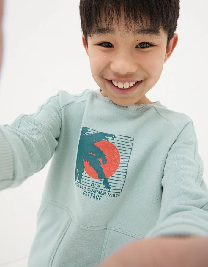 Surf Graphic Crew Sweatshirt Sage Green Boys FatFace Sweatshirts and Hoodies