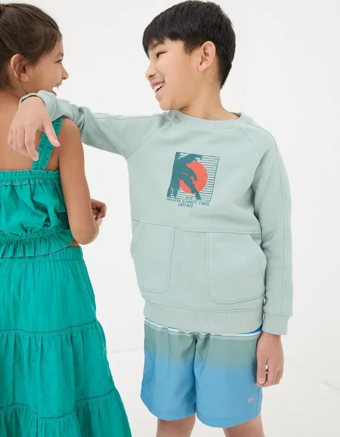 Surf Graphic Crew Sweatshirt Sage Green Boys FatFace Sweatshirts and Hoodies