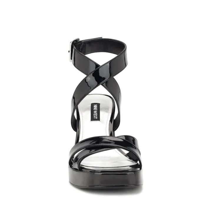 Tackle Ankle Strap Platform Sandals Black Patent Women Nine West Sandals
