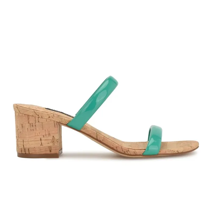 Tae Heeled Slide Sandals Emerald Green Cork Women Nine West Sandals