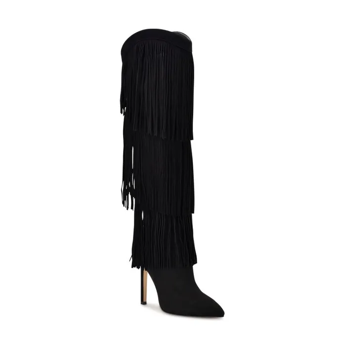 Tasels Heeled Boots Black Suede Women Nine West Boots and Booties