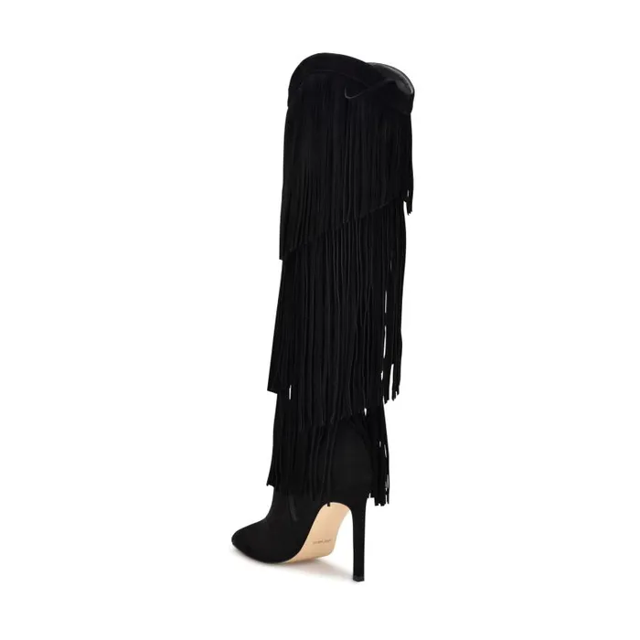 Tasels Heeled Boots Black Suede Women Nine West Boots and Booties