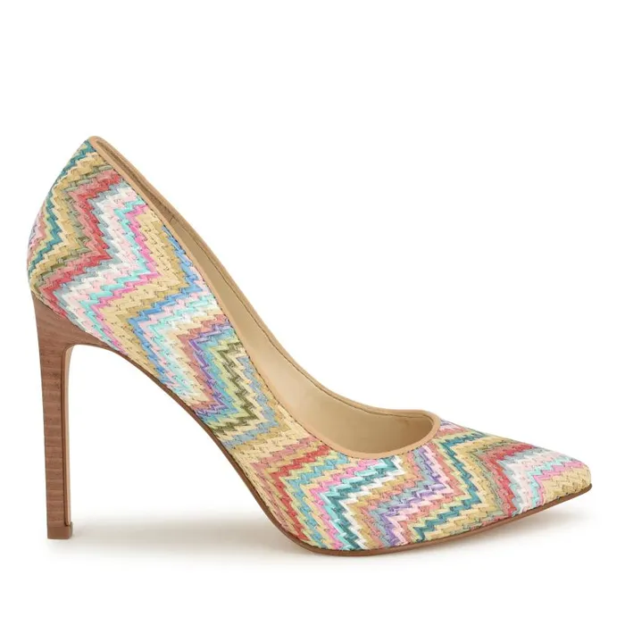 Tatiana Pointy Toe Pumps Light Blue Multi Raffia Women Nine West Heels