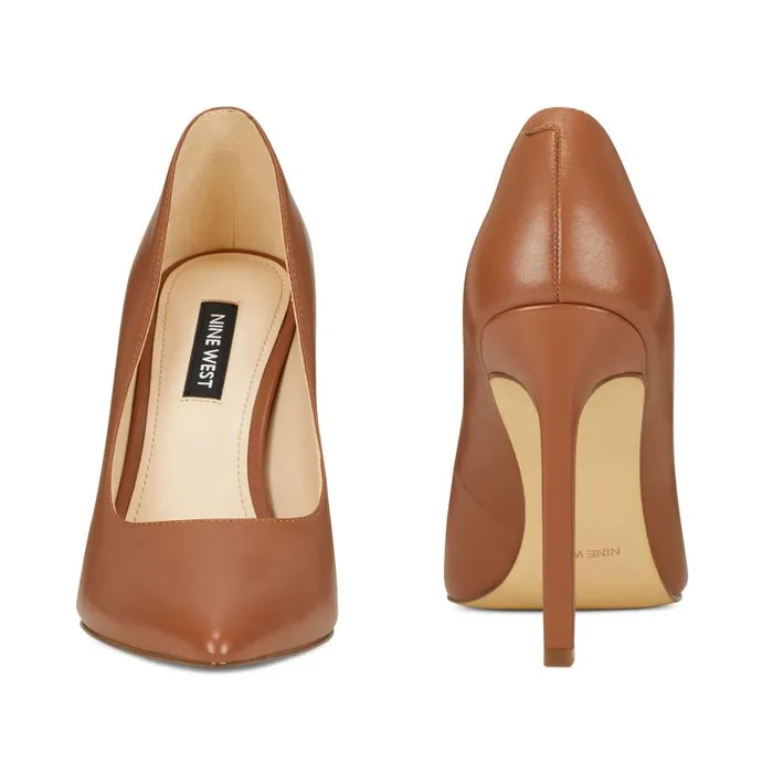Tatiana Pointy Toe Pumps Light Brown Leather Women Nine West Heels