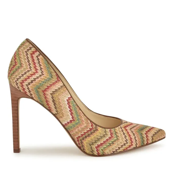 Tatiana Pointy Toe Pumps Natural Multi Raffia Women Nine West Heels