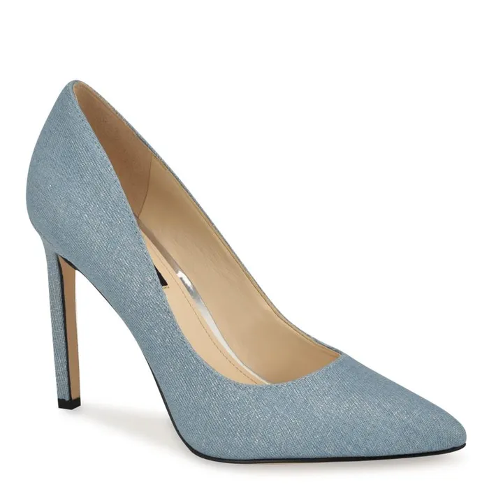 Tatiana Pointy Toe Pumps Silver Denim Women Nine West Heels