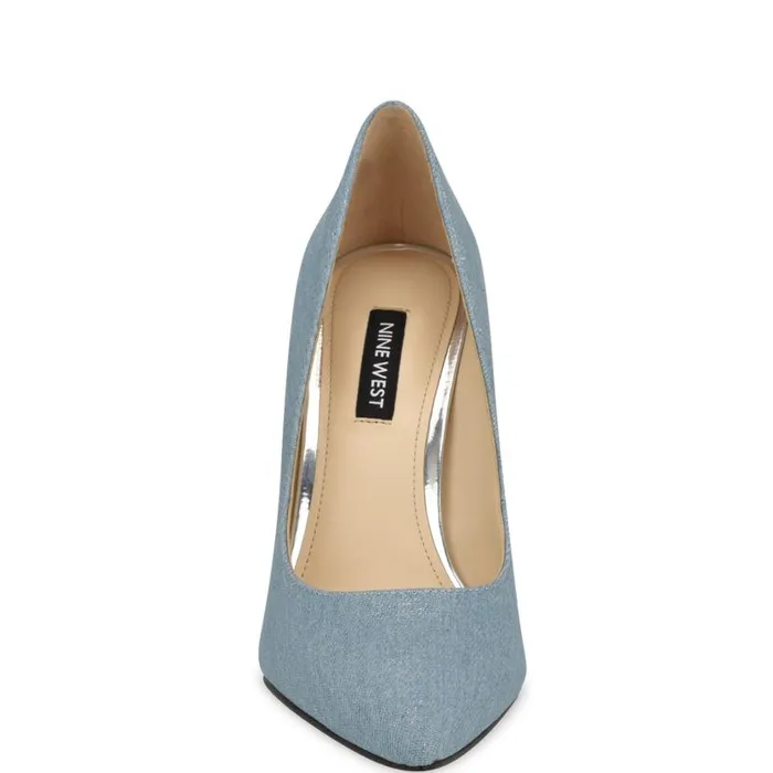 Tatiana Pointy Toe Pumps Silver Denim Women Nine West Heels