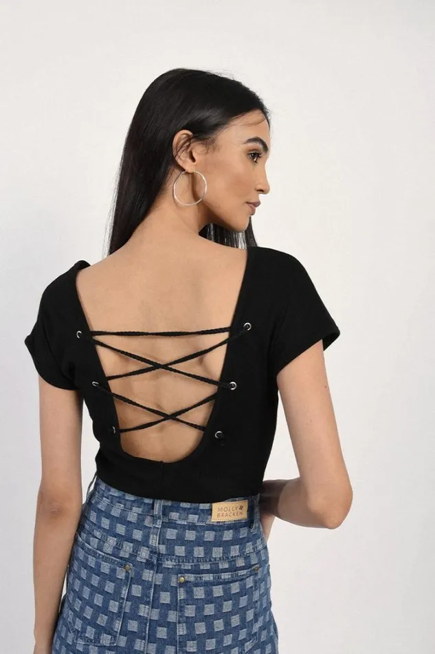 Tee Laced Up At The Back BLACK Women Molly Bracken Tops