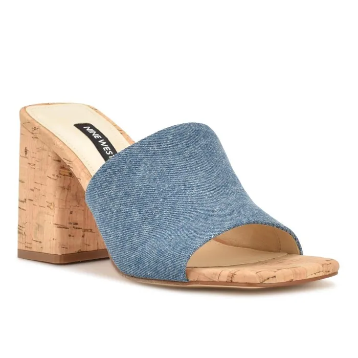 Teice Heeled Slide Sandals Blue Denim Women Nine West Sandals