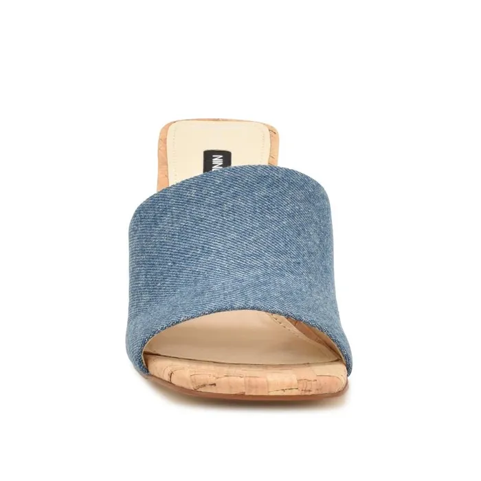 Teice Heeled Slide Sandals Blue Denim Women Nine West Sandals