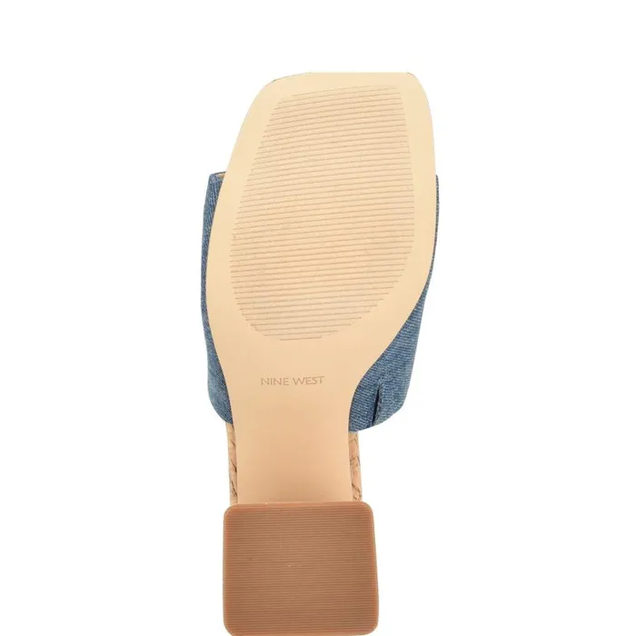 Teice Heeled Slide Sandals Blue Denim Women Nine West Sandals