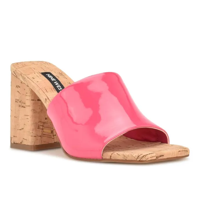 Teice Heeled Slide Sandals Pink Patent Women Nine West Heels