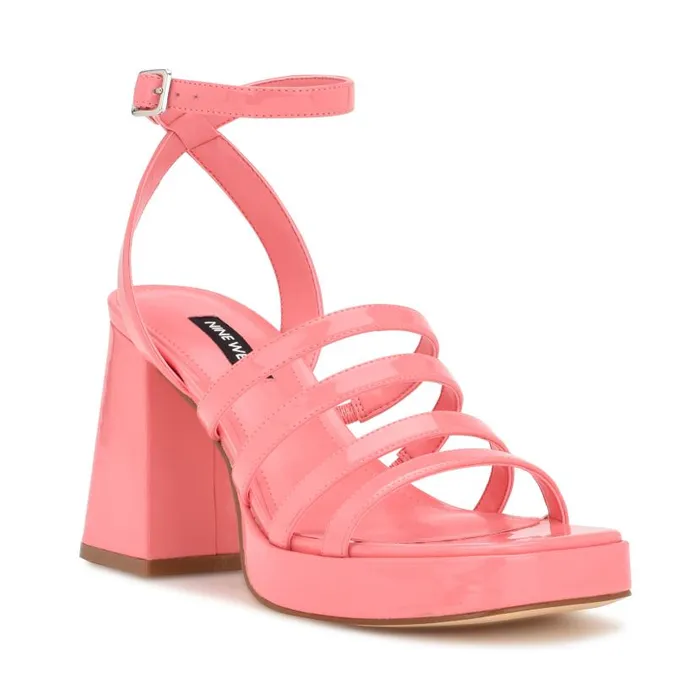 Teriss Strappy Platform Sandals Pink Rose Patent Women Nine West Heels