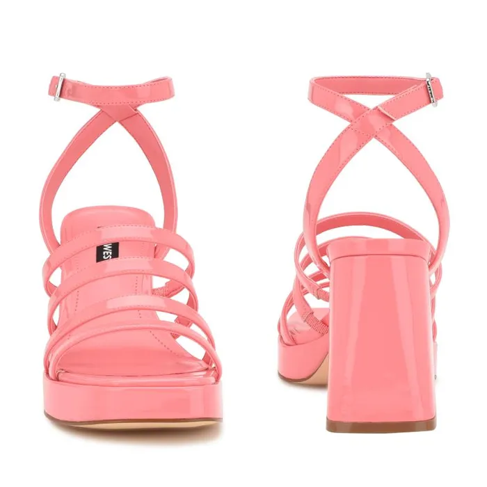 Teriss Strappy Platform Sandals Pink Rose Patent Women Nine West Heels