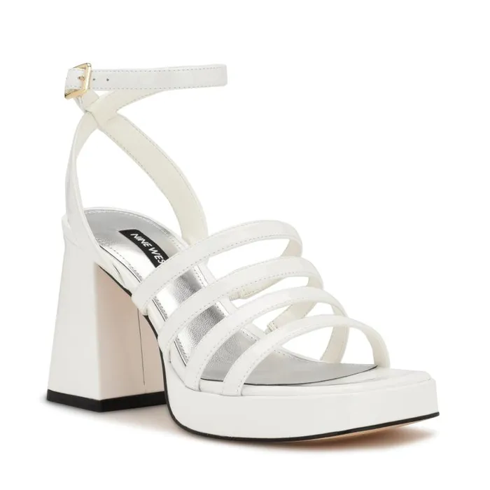 Teriss Strappy Platform Sandals White Patent Women Nine West Heels