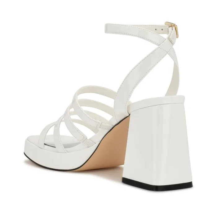 Teriss Strappy Platform Sandals White Patent Women Nine West Heels