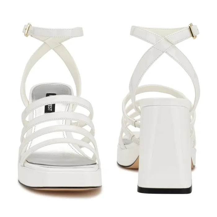 Teriss Strappy Platform Sandals White Patent Women Nine West Heels