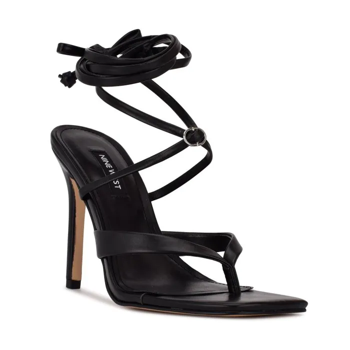 Terrie Ankle Wrap Heeled Sandals Black Women Nine West Heels