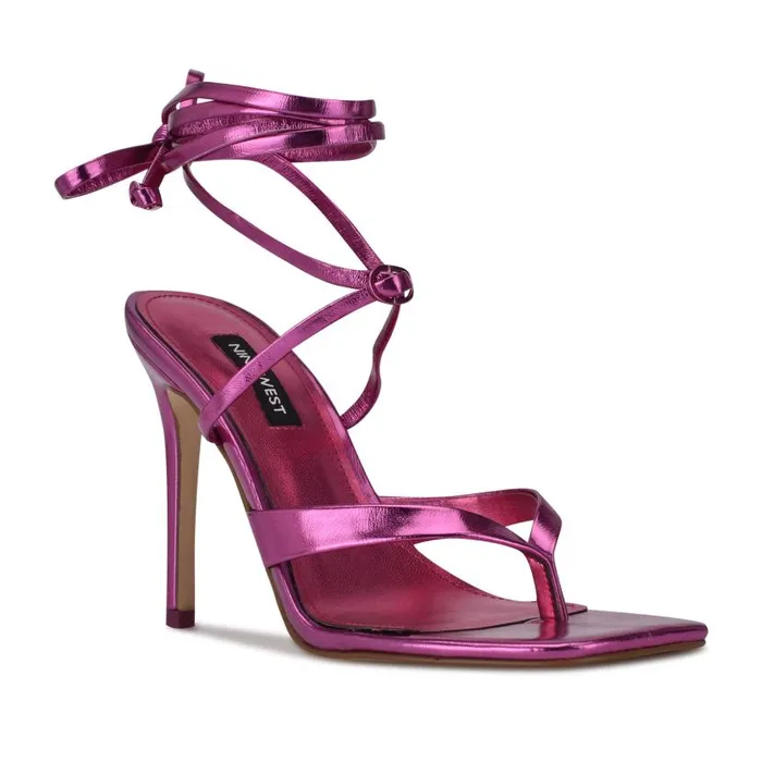 Terrie Ankle Wrap Heeled Sandals Dark Pink Metallic Women Nine West Sandals
