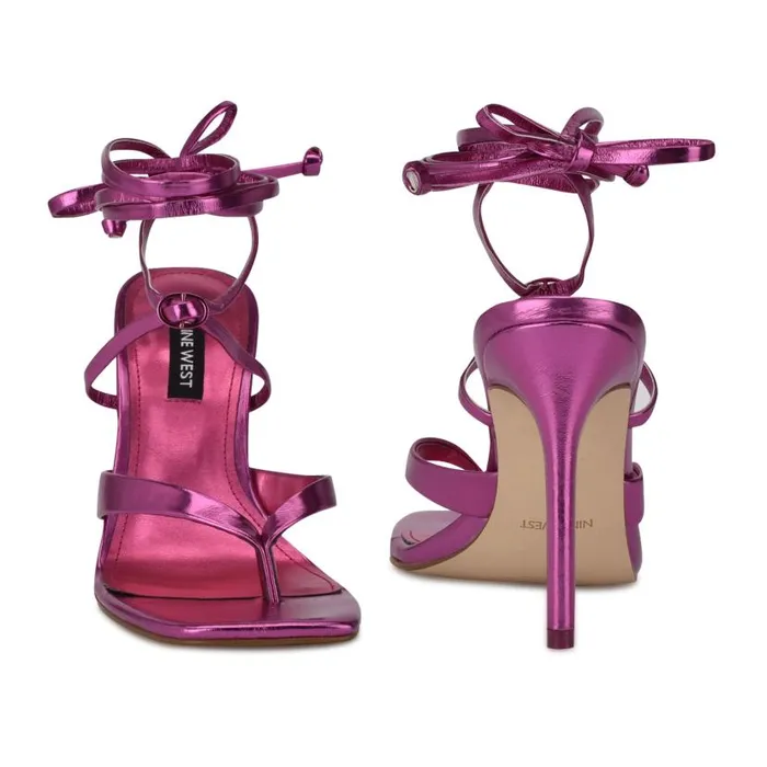 Terrie Ankle Wrap Heeled Sandals Dark Pink Metallic Women Nine West Sandals