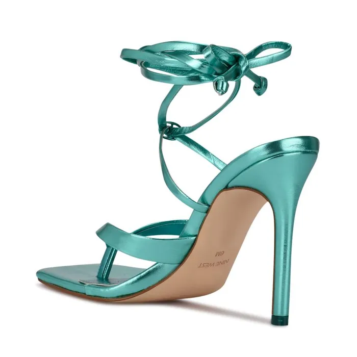 Terrie Ankle Wrap Heeled Sandals Turquoise Metallic Women Nine West Heels