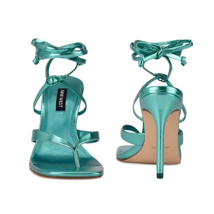 Terrie Ankle Wrap Heeled Sandals Turquoise Metallic Women Nine West Heels