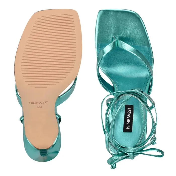 Terrie Ankle Wrap Heeled Sandals Turquoise Metallic Women Nine West Heels