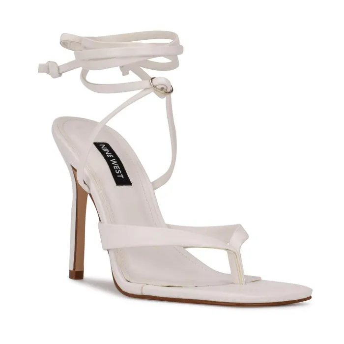 Terrie Ankle Wrap Heeled Sandals White Women Nine West Sandals