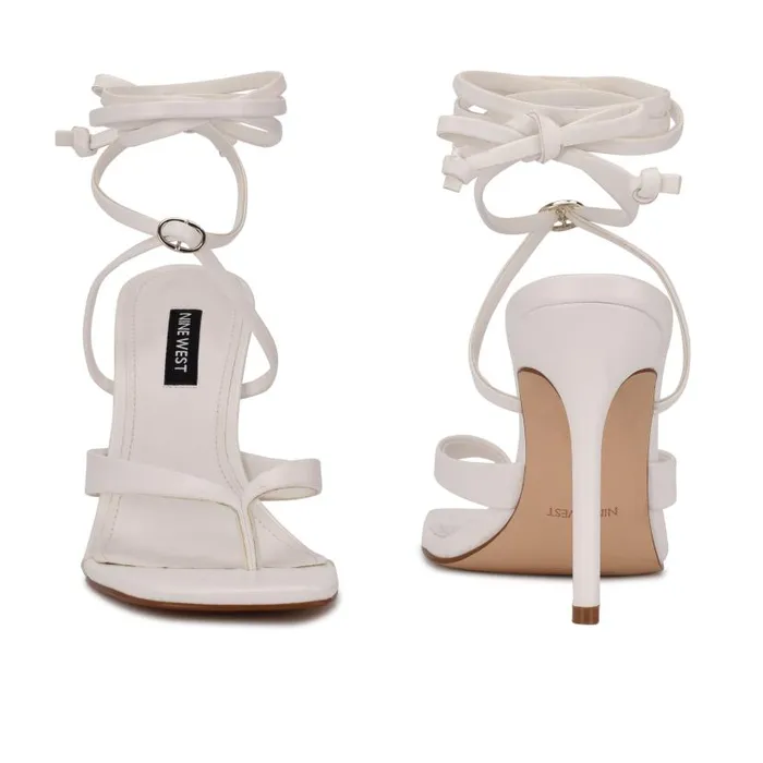 Terrie Ankle Wrap Heeled Sandals White Women Nine West Sandals
