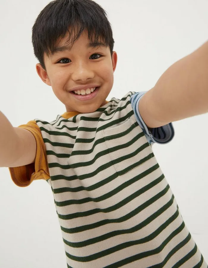 Textured Stripe TShirt Oatmeal Boys FatFace TShirts and Polos