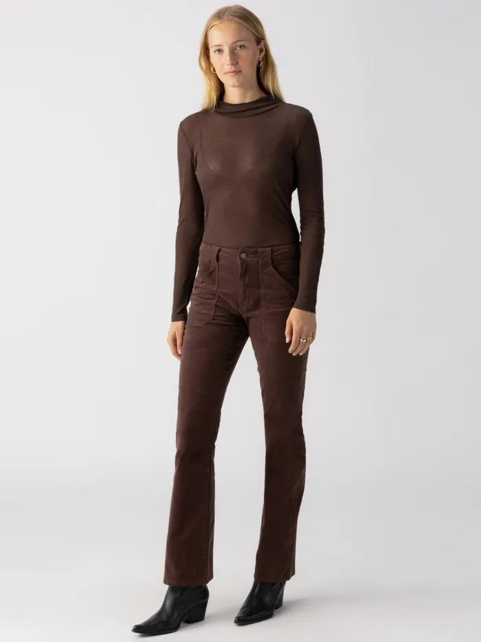 The Semi Sheer Long Sleeve Mock Neck Top Coffee Women Sanctuary Clothing Tees and Tops