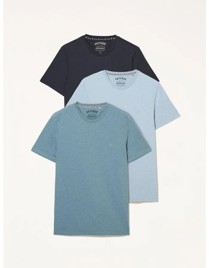 Three Pack Crew Neck TShirts Blue Men FatFace Nightwear and Pyjamas