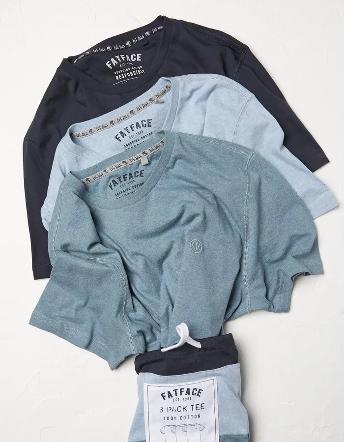 Three Pack Crew Neck TShirts Blue Men FatFace Nightwear and Pyjamas