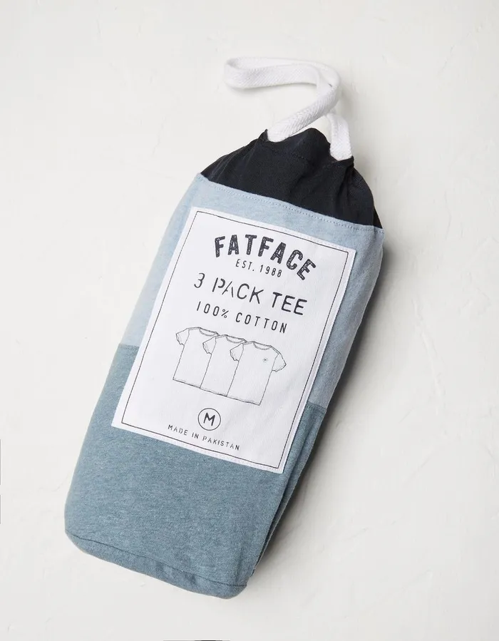Three Pack Crew Neck TShirts Blue Men FatFace Nightwear and Pyjamas