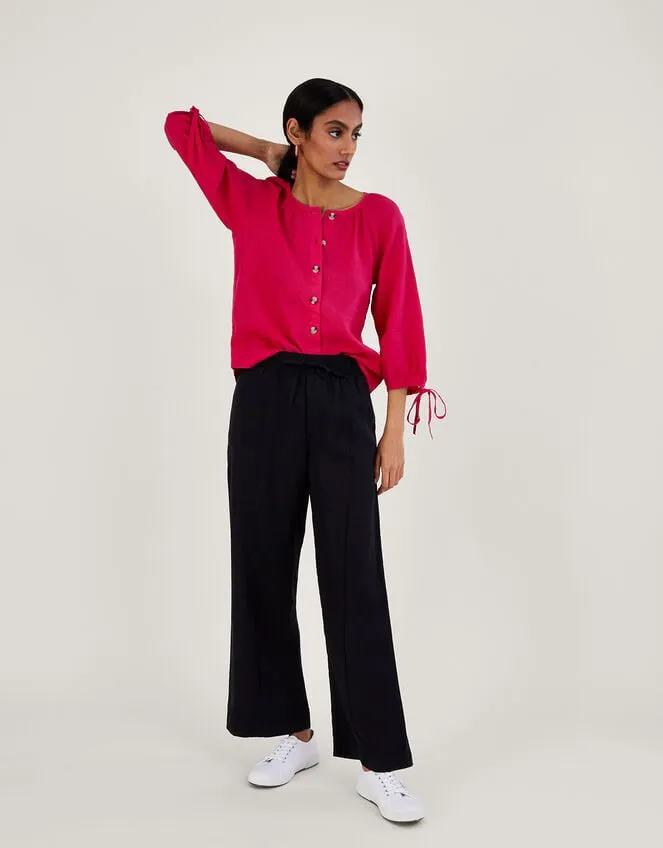 Tie Cuff Button Through Linen Blouse Pink Women Monsoon Tops and Blouses