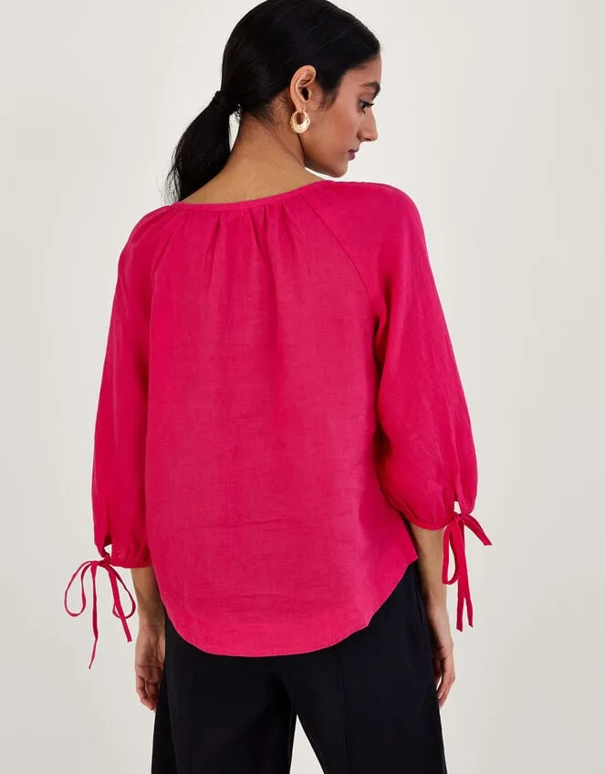 Tie Cuff Button Through Linen Blouse Pink Women Monsoon Tops and Blouses